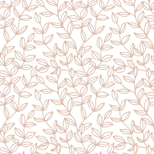 Doodle leaves seamless pattern with cute outline leaves Vector background