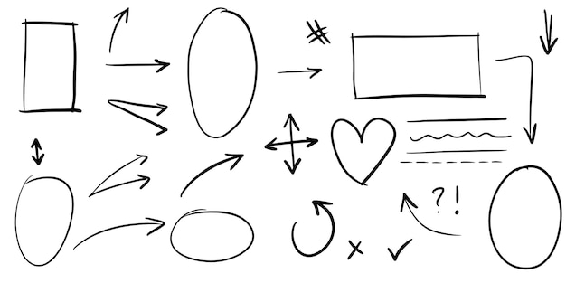 doodle lines, arrows, circles and curves vector.hand drawn design elements isolated on white background for infographic. vector illustration.