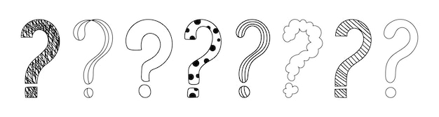 Doodle question mark hand drawn sketch vector illustration set isolated on white background