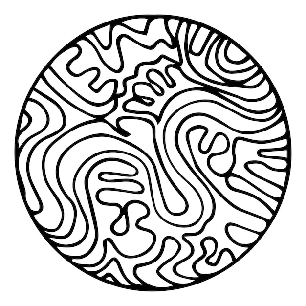 Doodle surreal fantasy circle with waves coloring page for adults seamless pattern Hand drawn simple illustration
