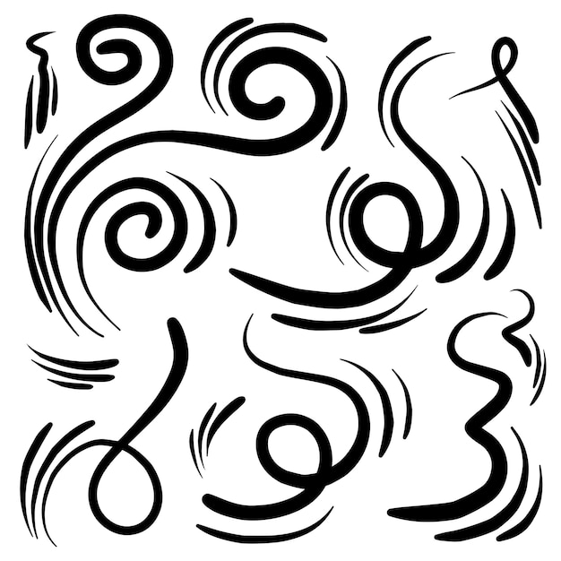 Doodle wind line sketch set Hand drawn doodle wind movement air blowing vortex elements Sketch