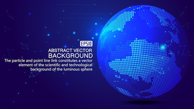 Dot and line links digital Earth blue World Map Network technology vector background