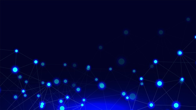 Dots and lines connection with glowing particles on dark background