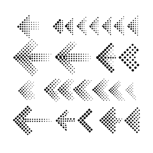 Dotted halftone arrows set on a isolated white background 5