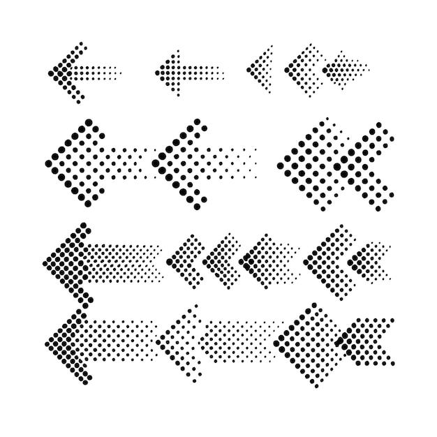 Dotted halftone arrows set on a isolated white background 6