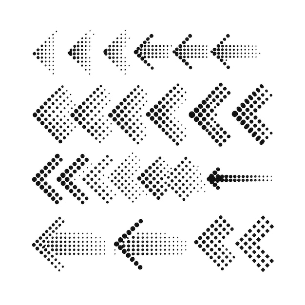 Dotted halftone arrows set on a isolated white background 8