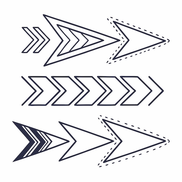 dotted line arrows doodle set hand drawn dashed different way arrow linear route collection