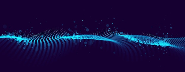 Dotted particles wave flow vector abstract technology and science background big data flow nanotechnology theme beautiful abstraction design dots array cluster in wavy motion