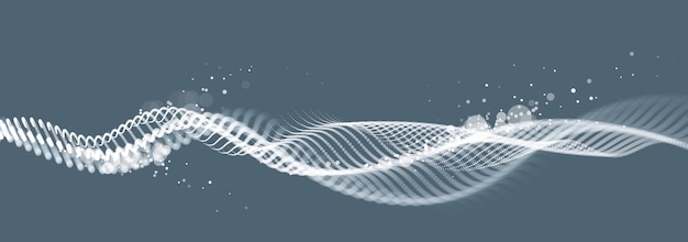 Dotted particles wave flow vector abstract technology and science background, big data flow, nanotechnology theme, beautiful abstraction design dots array cluster in wavy motion.