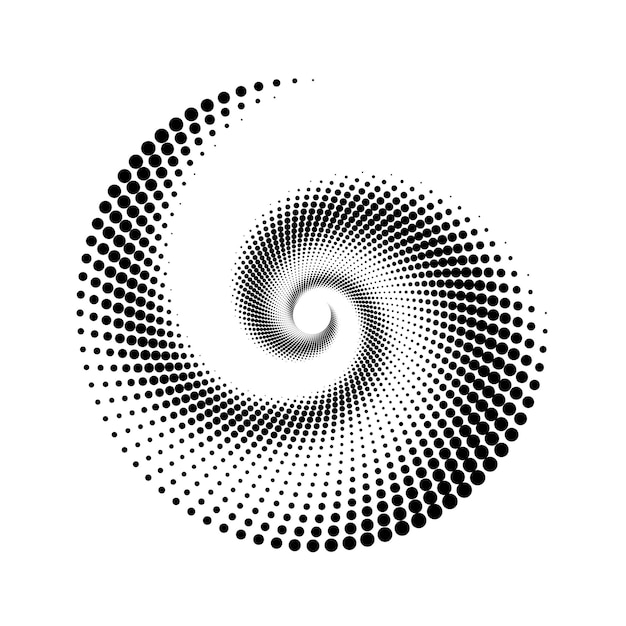 Dotted spiral lines element Radial spinning halftone form Circle swirl dots shape Abstract geometric