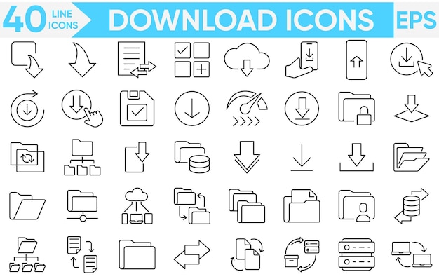 Download icon set Containing upload document link download