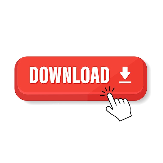 Download now button with hand click on white background Flat finger cursor and mouse cursor isolated on white background Click button for app and web design vector illustration