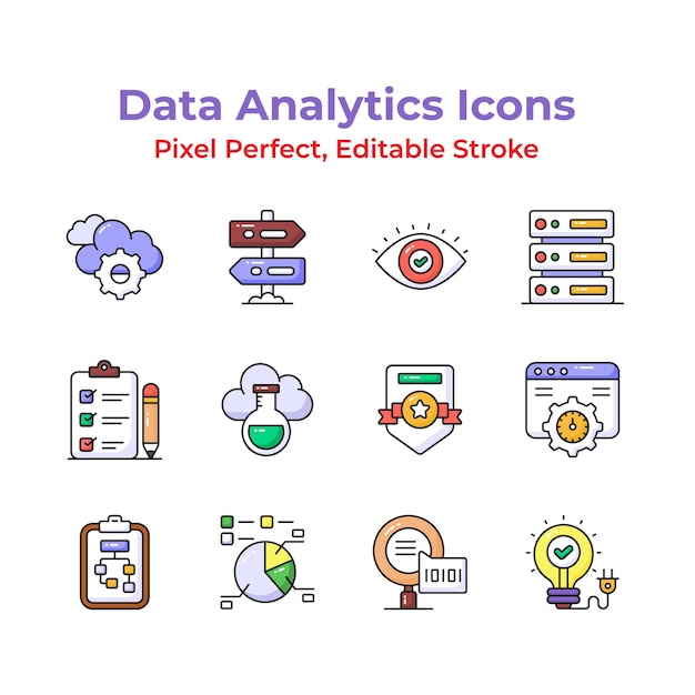 Download this beautiful data analytics icons set ready to use in your projects