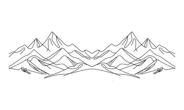drawing mountain with forest pine trees landscape black line sketch art hand drawn