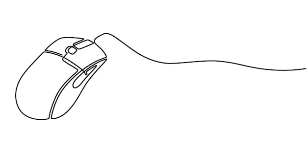 drawn continuous one line computer mouse logo vector illustration computer mouse black stroke line
