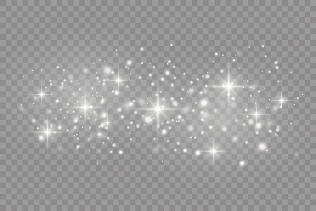 dust white. white sparks and golden stars shine with special light.  sparkles on a transparent background.