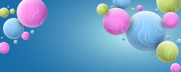 dynamic 3d bubbles with colorful wavy striped pattern flying spheres on blue background for your cover design vector illustration eps 10