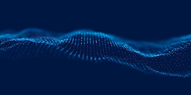 Dynamic blue particle wave Mesh landscape or grid data technology