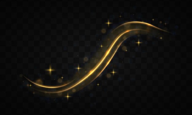dynamic golden waves light effect in wavy with trail and glitter yellow dust bokeh effect vector