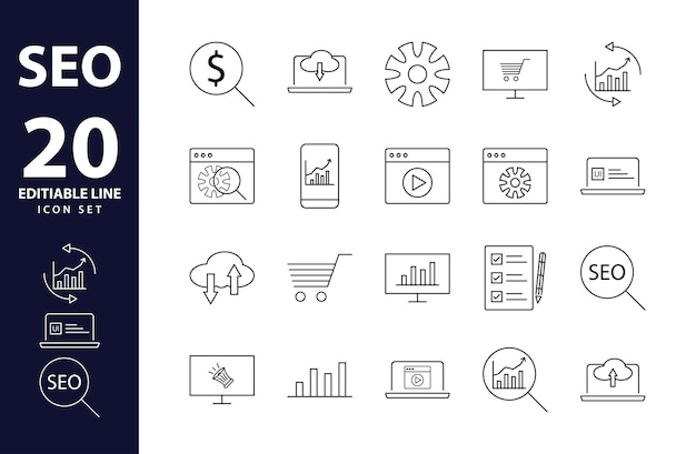 dynamic seo vector icons modern thin line illustrations for web development strategy