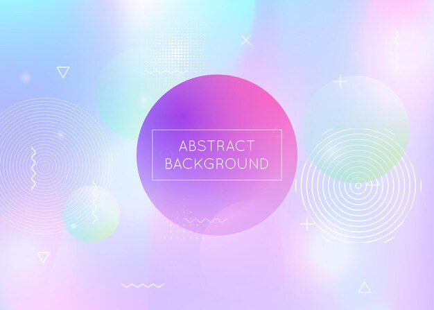 Dynamic shape background with liquid fluid. Holographic bauhaus gradient with memphis elements. Graphic template for brochure, banner, wallpaper, mobile screen. Stylish dynamic shape background.