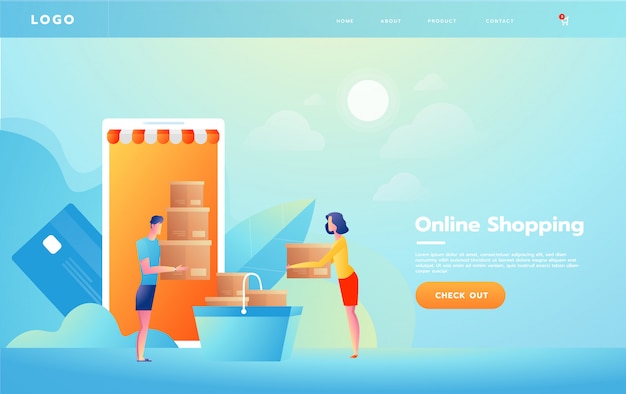 E-commerce or online shopping concept with hands reaching out of a computer screen holding a shopping product.