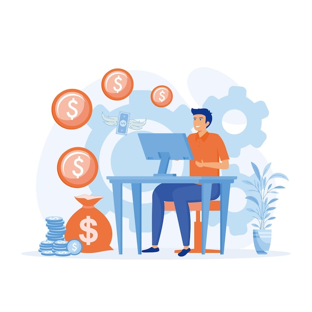 Earn money online, Freelancer making money from home, flat vector modern illustration