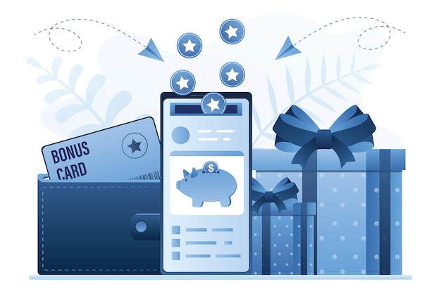 earn points landing page template smartphone with reward program app loyalty bonus card in wallet