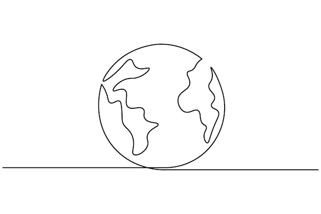 Earth globe continuous one line drawing of isolated outline vector icon