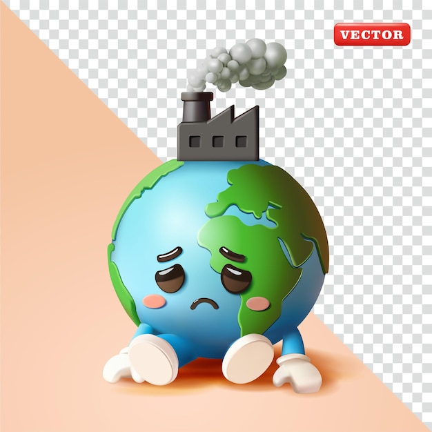 earth sits listlessly due to factory pollution 3d vector suitable for design elements