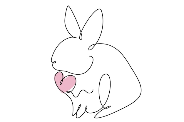 easter bunny with heart continuous one line drawing. rabbit simple image. minimalist vector illustration.
