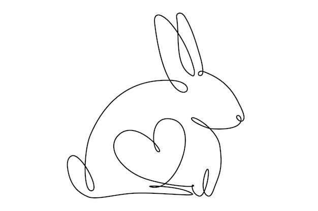 easter bunny with heart continuous one line drawing. rabbit simple image. minimalist vector illustration.