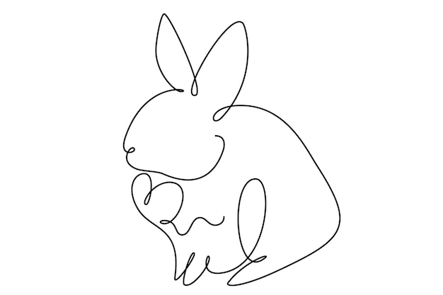easter bunny with heart continuous one line drawing. rabbit simple image. minimalist vector illustration.