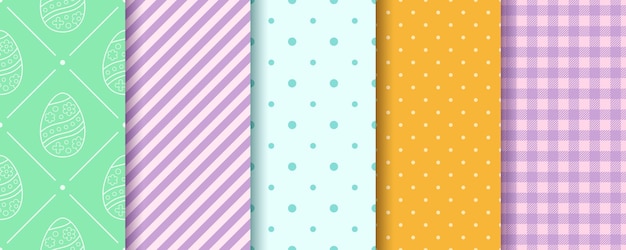 Easter seamless Patterns collection Eggs Gingham Polka Dot and Striped pattern designs set