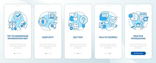Easy memorizing tricks blue onboarding mobile app screen
