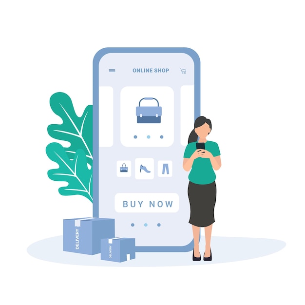 ecommerce online shopping and delivery flat illustration