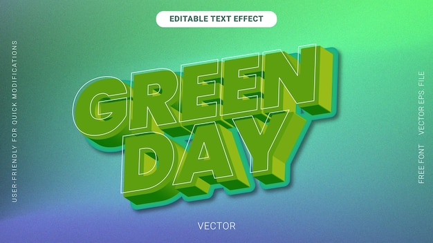 editable 3d text effect with grainy green purple gradient background vector green day