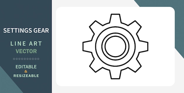 Editable Gear Icon Line Art Vector Settings Cogwheel Mechanism
