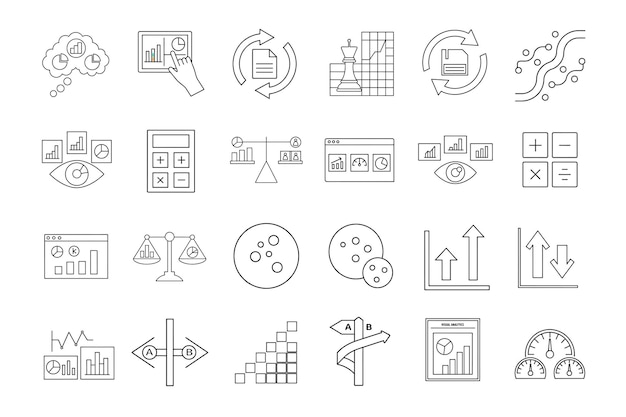 editable stroke of dada analysis icon set on white background