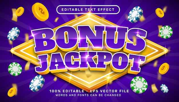 Editable text effect bonus jackpot 3d style concept	with chip coin illustration