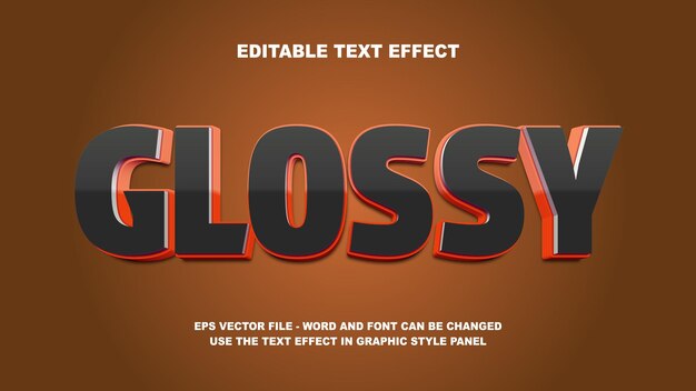 editable text effect glossy dark 3d vector template