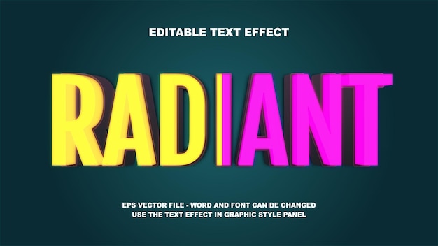 editable text effect radiant 3d vector template