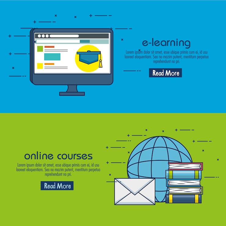 Vektori education on line set icons