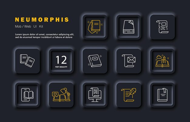 Education set icon Homework couple lecture read teacher gear distance learning higher education book textbook IT Learning concept Neomorphism style Vector line icon for Business