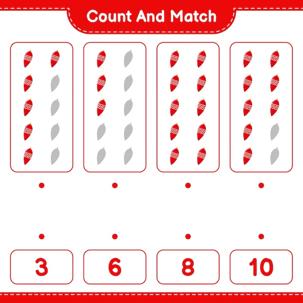 educational game counting the number of christmas lights and matching with right numbers