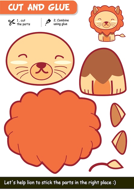 Educational paper crafting game for children Cute and Simple Lion Cutout