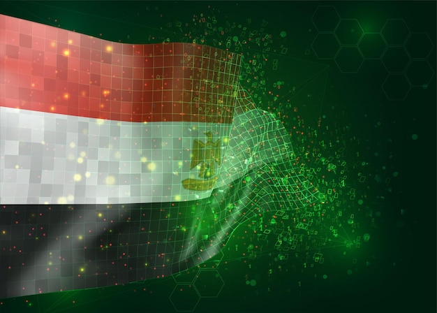 egypt, on vector 3d flag on green background with polygons and data numbers