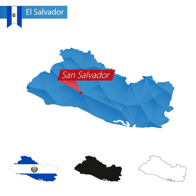 El Salvador blue Low Poly map with capital San Salvador