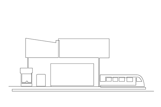 electric train station transportation public area drawing by simple continuous line vector transportation minimalist concept