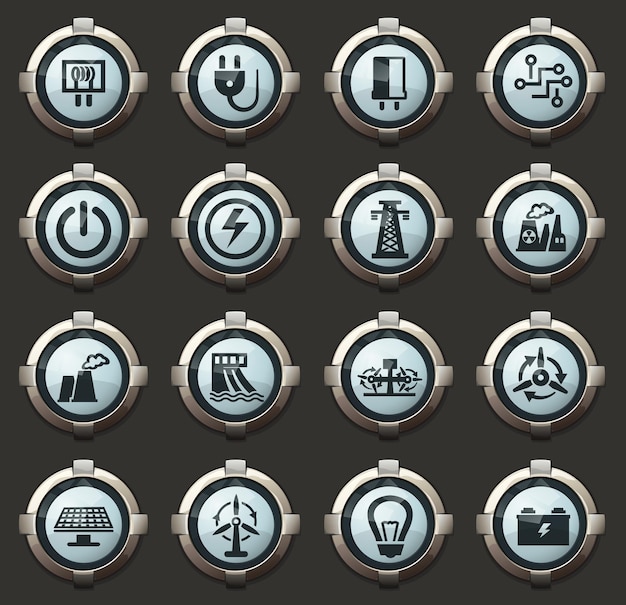electricity vector stylish round buttons for mobile applications and web